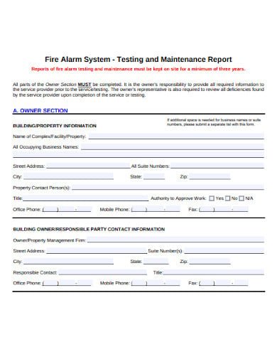 fire alarm system report form