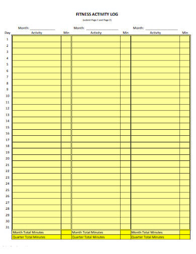 fitness activity log template