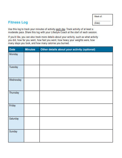 fitness activity log in pdf