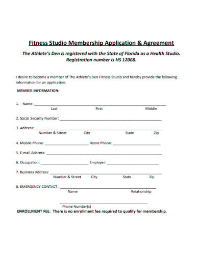 fitness agreement template
