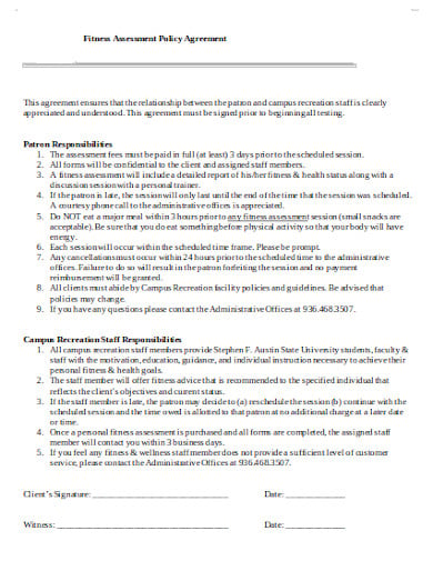 fitness assessment policy agreement