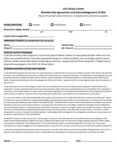 fitness membership agreement example
