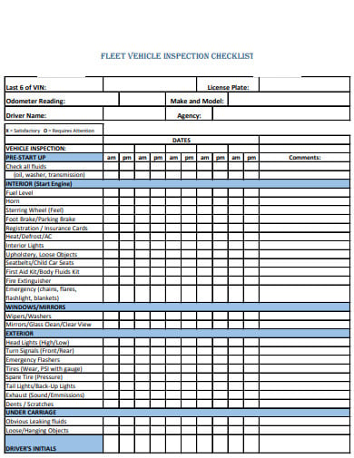 fleet weekly vehicle inspection form template