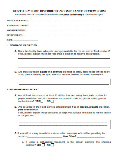 food distribution compliance review form format