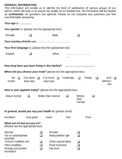 food service survey questionnaire template