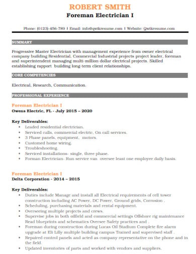 foreman electrician resume template