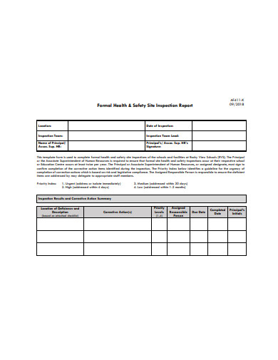 formal health safety site inspection report template