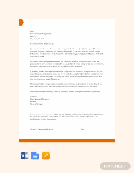 free appointment letter template