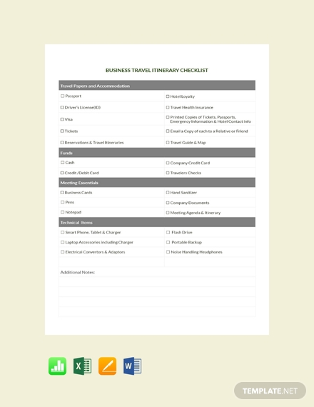 free business travel itinerary checklist template 440x570