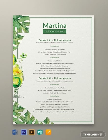 free cocktail menu template
