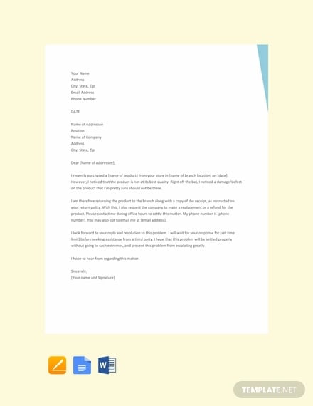free complaint letter example for bad product template