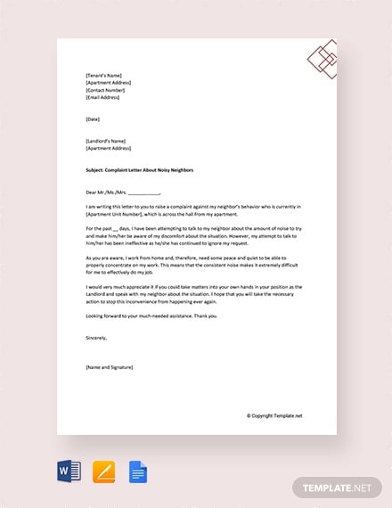 free complaint letter to landlord about noisy neighbors