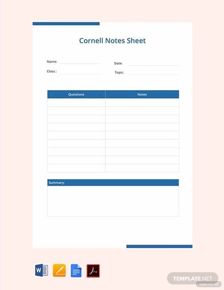 free cornell notes sheet template