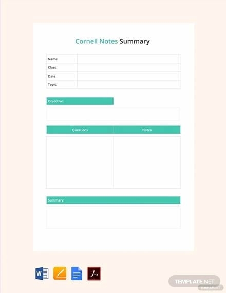 free cornell notes summary template