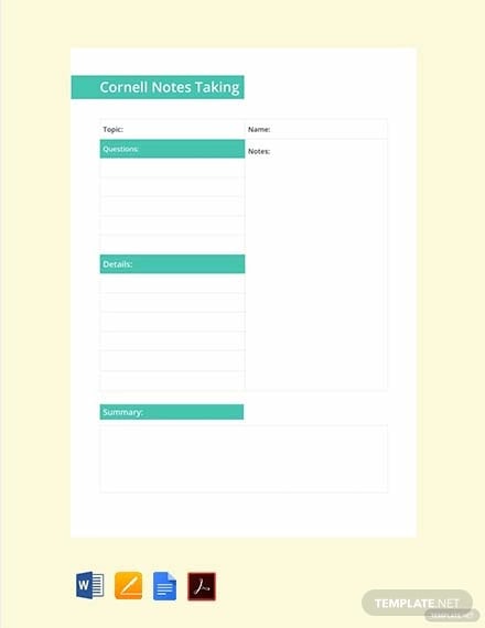 free cornell notes taking template