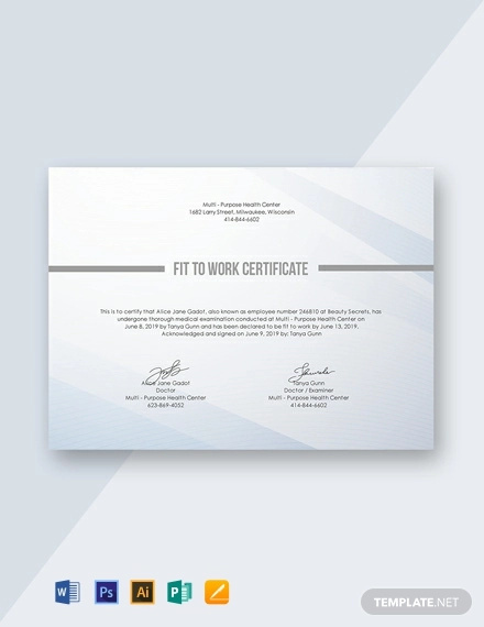 free fit to work certificate template