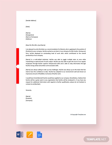 free internship reference letter from company