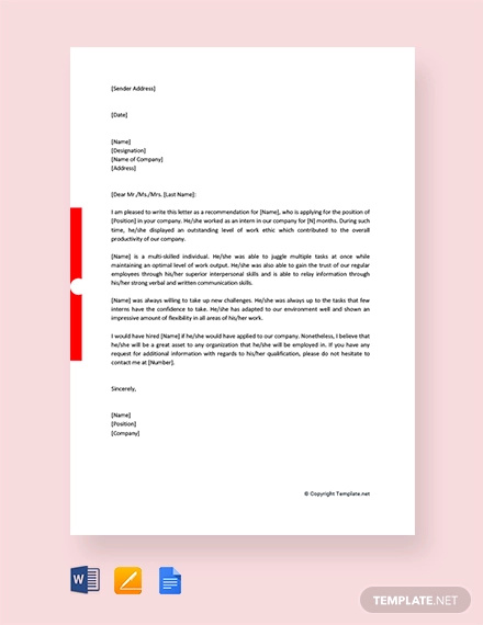 11+ Sample Internship Reference Letters - Free Samples, Examples Format ...