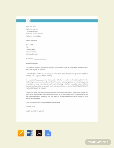 free job application letter template for accountant