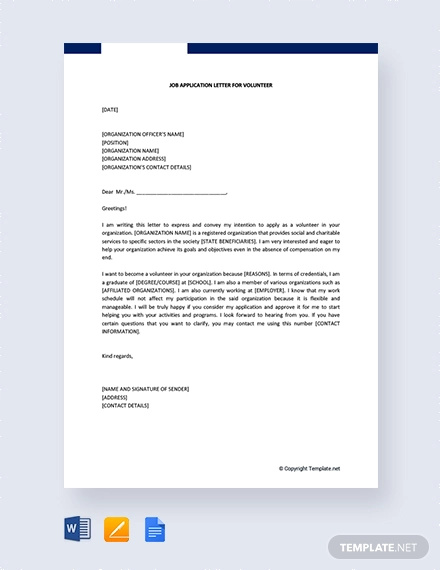 11+ Job Application Letter For Volunteer - Free Sample, Example Format