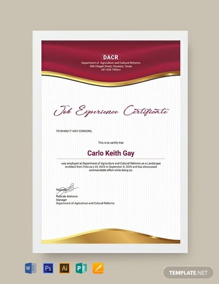 free job experience certificate template