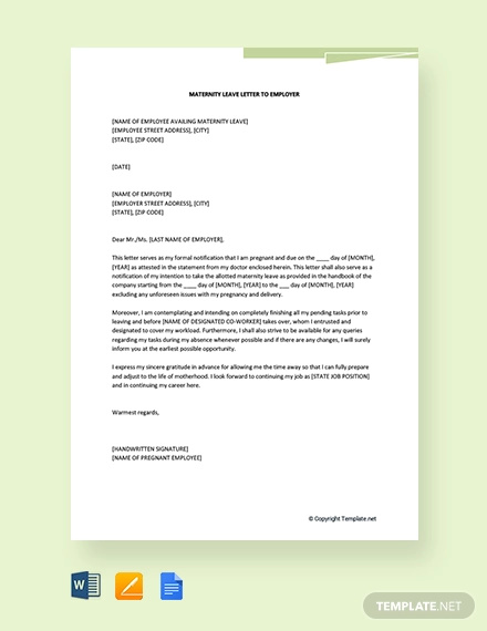 free maternity leave letter to employer