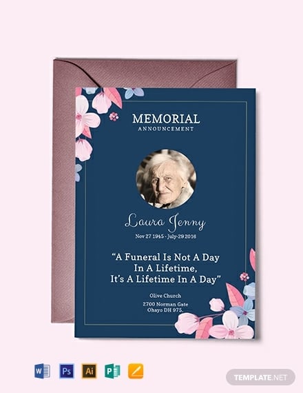 free memorial service announcement invitation template 440x570