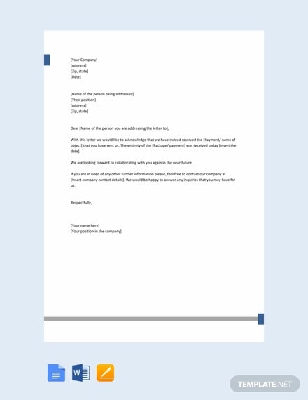 free receipt acknowledgement letter template