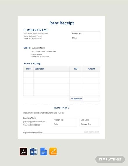 free rent receipt format