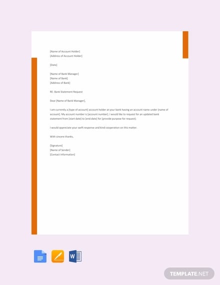 free request letter to bank template