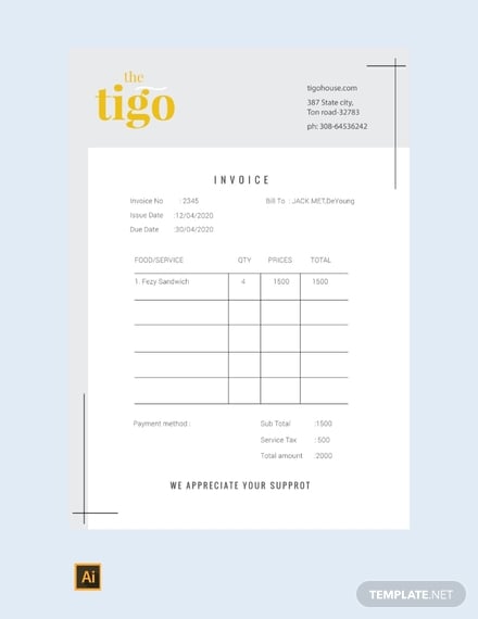 free restaurant invoice template 440x570