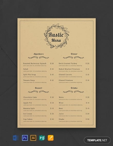 free rustic menu template