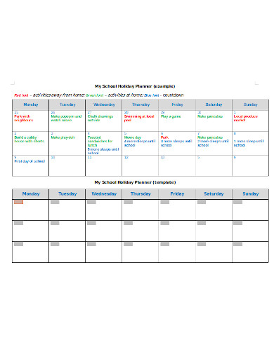 10+ School Holiday Planner Templates in PDF | Word