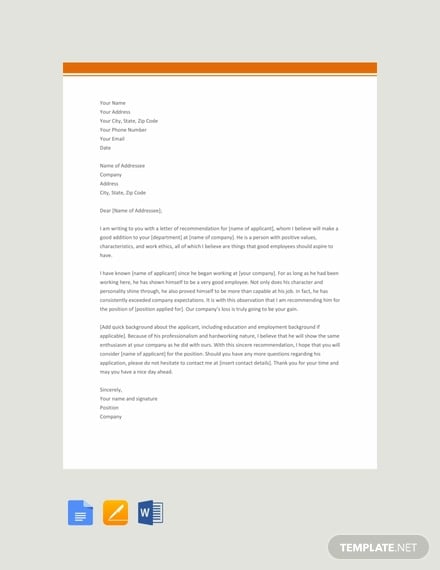 free simple recommendation letter template