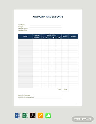 free uniform order form template