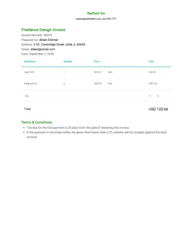 freelancer invoice with cash amount template