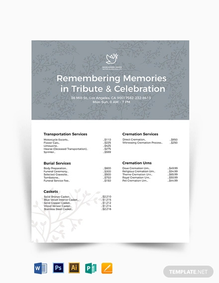 funeral price list template