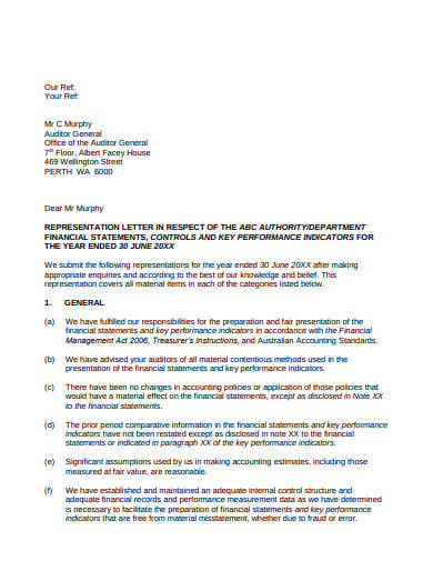 management representation letter for internal audit