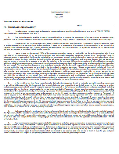 9  Talent Agency Agreement Templates in PDF