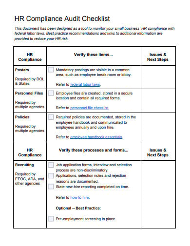 hr compliance audit checklist