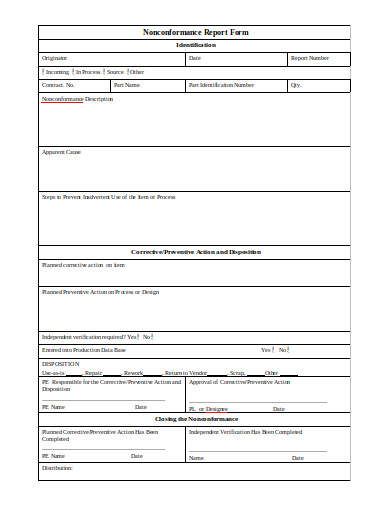 handling non conforming equipment form