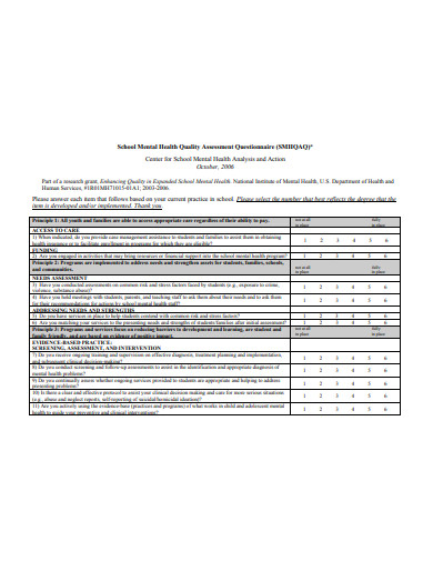 health quality assessment questionnaire template