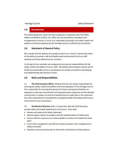 health and safety council statement template