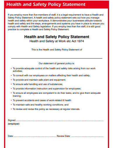 health and safety statement example