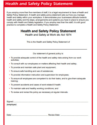 8+ Health and Safety Statement Templates in PDF | DOC