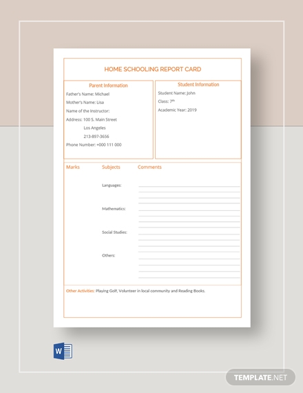 home-schooling-report-card-template