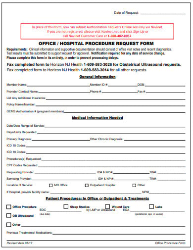 hospital office request form template