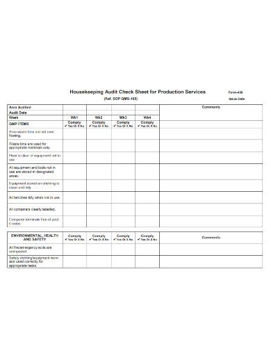 housekeeping process audit checklist template