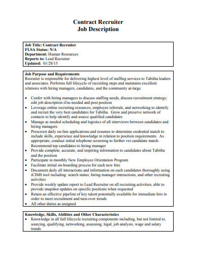 hr contract recruiter job description template