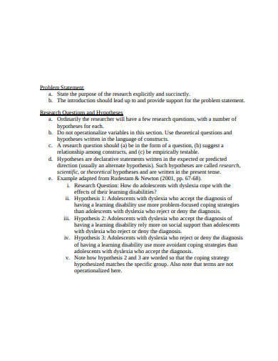 hypotheses research problem statement template
